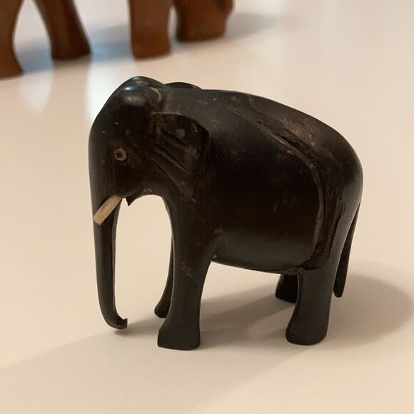 Vintage Artisan Made Hand Carved Africana Kenyan Solid Wood Elephant Pair - Picture 2 of 10